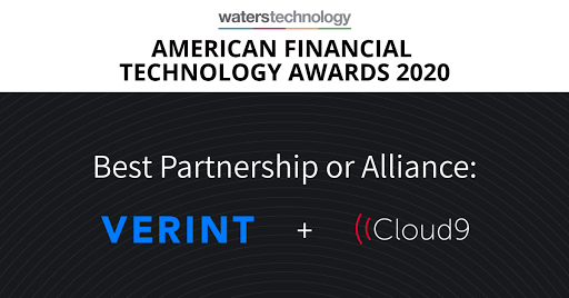 Cloud9 & Verint Named Top Partnership at 2020 American Financial Technology Awards